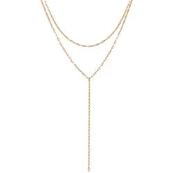 Hey Happiness Y-Kette Layer, Zweireihige Damen Rolokette, Edelstahl Y Gliederkette, Halskette Lasso wasserfest rosa