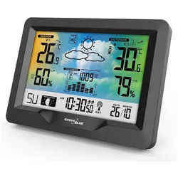GreenBlue GB540 Funkwetterstation (mit Außensensor, Farbdisplay, Temperatur, Luftfeuchtigkeit, Luftdruck, Wettervorhersage) schwarz