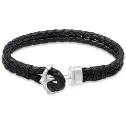 Armband KUZZOI "Lederarmband mit Anker 925 Sterling Silber" Gr. 23, schwarz, Armbänder, Herren, 23cm, ohne Stein, Silber 925 (Sterlingsilber), Armband