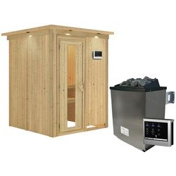 KARIBU Sauna »Tallinn«, inkl. 9 kW Saunaofen mit externer Steuerung, für 3 Personen - beige