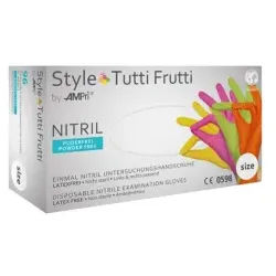 Style Tutti Frutti Nitrilhandschuhe, puderfrei, farbenmix, Unsterile Einmalhandschuhe mit Fingerspitzentexturierung, 1 Packung = 96 Stück, Größe XL