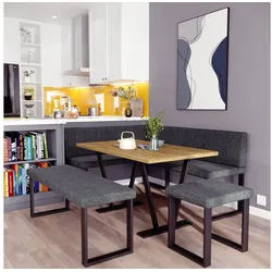 AN FURNITURE STORE Eckbankgruppe Eckbank ALINA Metall Set, (Eckbank mit Tisch, Sitzbank und Hocker), Tischplatte 32 mm, Farbe ARTISAN OAK, pulverbeschichtetes Metallprofil grau