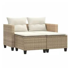vidaXL Gartenliege Gartenliege Lounge Doppelliege 2er Liege mit Hockern Beige Polyrattan beige