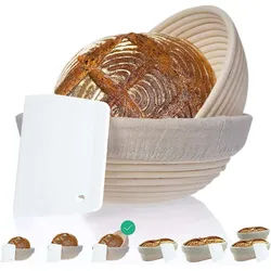 riijk Gärkorb inkl. Gratis Teigschaber, (Gärkörbchen 22cm und 25 cm, zwei Leinentücher und ein Teigschaber), Brotkorb 2er Set + Leinentücher u. Teigschaber braun