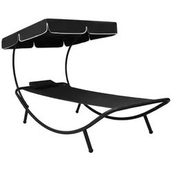 furnicato Gartenliege Sonnenliege mit großem Dach Schwarz 200 x 90 x 112 cm schwarz