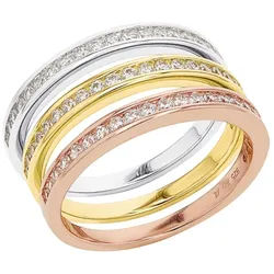 Ring-Set AMOR Gr. 60, silberfarben, gelbgoldfarben, roségoldfarben, kristallweiß, Fingerringe, Damen, 60, Silber 925 (Sterlingsilber), 7mm, mit Zirkonia (synth.)