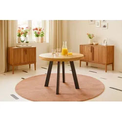 SAM® Esstisch Samira, aufgedoppelte Tischplatte (50mm), Akazienholz massiv, 4-Fuß-Gestell beige 90 cm x 78 cm x 90 cm