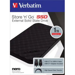Verbatim SSD 1TB, USB 3.2, Typ A-C, 6.35cm (2.5'') Store ́n ́Go, (R) 460MB/s, (W) 460MB/s, Retail