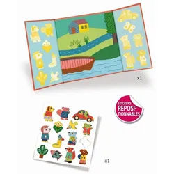 DJECO Stickerbuch Sticker mit tollen Motiven und Vorlagenbuch basteln Kinder