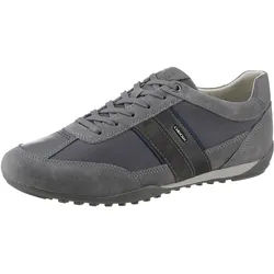Sneaker GEOX "U WELLS C", Herren, Gr. 45, grau (dunkelgrau), Synthetik, Textil, Veloursleder, Schuhe Sneaker, Casual Schuh, Schnürschuh mit Logoverzierung