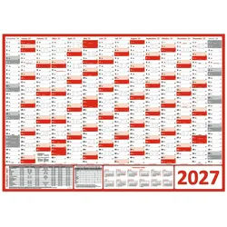 LYSCO Wandkalender Classic1 Wandplaner 2027 DIN A0 / A1 - 14 Monate (gerollt), Kalender 2027 Faben blau, grau, grün, hellblau, orange, rot, türkis, Formate DIN A0 (841 x 1189mm) / DIN A1 (594 x 841mm) rot