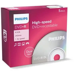 Philips DVD-Rohling 1x5 DVD+R 8,5GB DL 8x JC