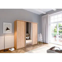 priess Schwebetürenschrank Arnsberg mit Spiegel braun 215 cm x 211 cm x 64,5 cm