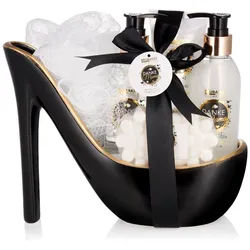 BRUBAKER Pflege-Geschenkset Danke Mama - Dusch- und Badeset mit Rosen Vanille Duft Pflegeset, 6-tlg., Geschenkset in Keramik Stiletto - Badeset Geschenk für die Mutter weiß
