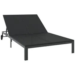vidaXL Gartenliege 206 x 115 x 75 cm Gartenliege Schwarz Poly-Rattan für 2 Personen mit K schwarz