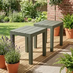 2er-Set Garten- und Balkon-Beistelltisch aus witterungsbeständigem Kunststoff, grün, 60 x 45 x 39 cm, Wetterfester Outdoor-Tisch