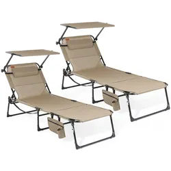 HOMECALL Gartenliege Sonnenliege mit Gesichtsöffnung und Sonnendach, klappbarer Liegestuhl, bis180 kg 4-Fach verstellbare Rückenlehne, 2 St., für Garten, Strand und Camping