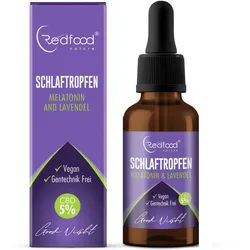 Redfood® CBD Schlaftropfen mit Melantonin & Lavendel Tropfen zum Einnehmen 10 ml
