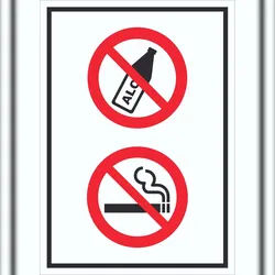 HB-Druck Schild Alkohol Rauchen verboten Symbol hochkant A4 Rückseite selbstklebend