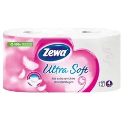 Zewa Ultra Soft Toilettenpapier, 4-lagig, Toilettentuch für den persönlichen Pflegemoment, 1 Packung = 2 Rollen à 150 Blatt