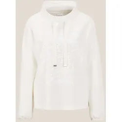 Langarmshirt MADELEINE "Sweater Lässiges Sweatshirt mit Print", Damen, Gr. 38, weiß (wollweiß), Obermaterial: 55% Polyester PES. 38% Viskose CV. 7% Elasthan EL., Modern, normal, Shirts Langarmshirt