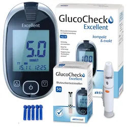 GlucoCheck Excellent Mess-Set (mmol/L) zur Blutzuckerkontrolle mit 60 Streifen Teststreifen 1 St
