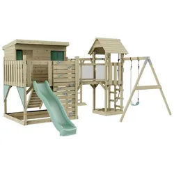 OutdoorToys Spielturm Inga, aus Holz in Mintgrün mit Kinderschaukel & Rutsche grün