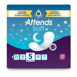 Attends SOFT Inkontinenzeinlagen, Hygieneeinlagen für Erwachsene, Nr. 5 - maxi plus, 1 Packung = 12 Einlagen, Länge: 47,5 cm