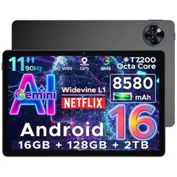DOOGEE U11 Android Tablet 11 Zoll, 8580mAh, 4GB+128GB/2TB, Gemini AI, 90Hz Tablet (11", 4 GB, Android 16, Android 15,13MP+5MP,Octa-Core Tablets PC 2.4G/5G WLAN /Face ID) schwarz