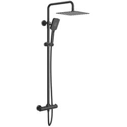 Rainsworth Duschsystem mit Thermostat, 3 Strahlart(en), komplett-set, 92-126 cm Duschstangen Edelstahl Duschamaturenset Wassersparend schwarz