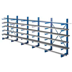 SCHULTE Lagertechnik Steckregal K 1000 Kragarmregal-Set, einseitig, 2000 x 6250 x 500mm, Belastung pro Kragarm maximal 200 kg blau