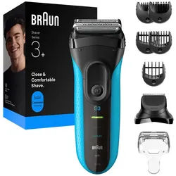 Braun Elektrorasierer Series 3+ 3010BT, Aufsätze: 6, 3 flexible Klingen, effizienter MicroComb Mitteltrimmer blau|schwarz