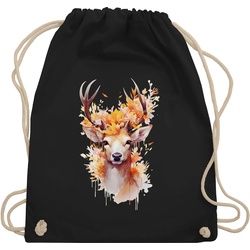Shirtracer Turnbeutel Geschenk Hirsch Geweih I Hirschgeweih I Hirschmotiv Geschenk Jäger I J, Mode für Oktoberfest Tasche schwarz