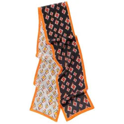 MayTree Seidentuch schmal beidseitig, Rautenmuster weiss, schwarz, orange 16 x 145 cm, (Stück), Seidentuch 100% Seide orange|schwarz
