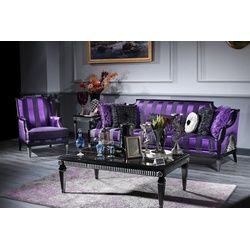 Casa Padrino Couchtisch Luxus Barock Set Lila / Schwarz / Silber - 1 Sofa & 1 Sessel & 1 Couchtisch & 1 Beistelltisch - Barockmöbel