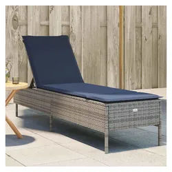 vidaXL Gartenliege, Sonnenliege mit Kissen Grau Poly Rattan