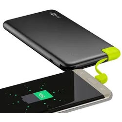 Slim Powerbank schwarz 8000 mAh mit integriertem Anschlusskabel