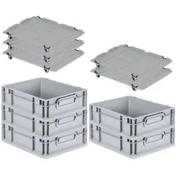 PROREGAL SparSet 5x Eurobox NextGen Grip mit Auflagedeckel & 4 schwarzen Verschlüssen, HxBxT 12x30x40cm, 11L, Grau, Griffe zu, Eurobehälter