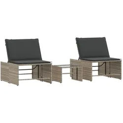 vidaXL Gartenliege Sonnenliegen 2 Stk. mit Tisch Hellgrau Poly Rattan, 1 St. grau