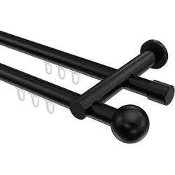 GARDINENSTANGE INNENLAUF Platon Luino 260 cm (geteilt in 2 x 130 cm), 2-läufig, 20 mm Ø Schwarz