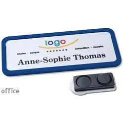 10 Namensschilder OFFICE, magnetisch 75 x 27 mm | dunkelblau | smag® Magnet, extra stark, Kunststoff