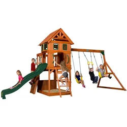 Ambia Garden Spielturm Atlantic , Braun, Gelb, Grün , Holz, Metall, Kunststoff , Zeder , 551.2x284.5x236.2 cm , EN 71 , Freizeit & Co, Gartenspielzeug, Spieltürme