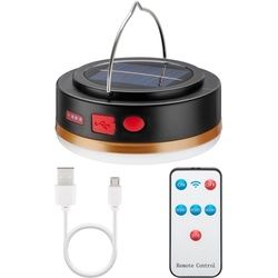 Goobay LED-Solar-Campinglampe mit IR-Fernbedienung - mit 6 Leuchtmodi, Solarpanel, Li-Ion-Akku 18650 (3,7 V, 2000 mAh), Powerbank-Funktion und USB-Kabel, für den Außeneinsatz geeignet (IP44)