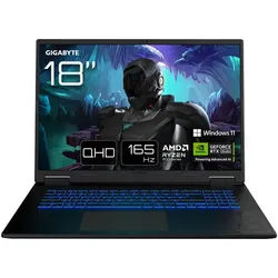 Gigabyte Gaming A18 Laptop Ryzen 7 5,1 GHz 32GB 1TB SSD WQXGA Gaming-Notebook (45,7 cm/18 Zoll, AMD Ryzen 7 260, GeForce RTX 5060, 32 GB, 1000 GB SSD, 165Hz Display, Full HD Webcam, HDMI 2.1, LAN, USB-C) schwarz