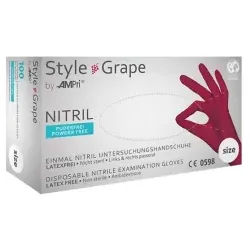 Style Grape Nitrilhandschuhe, puderfrei, bordeaux, Kräftige Einmalhandschuhe mit Fingerspitzentexturierung, 1 Packung = 100 Stück, Größe XS