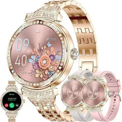 SGDDFIT Smartwatch (3,3 cm, android ios), Smartwatch mit AMOLED Touchdisplay Telefonfunktion Fitness Tracking goldfarben