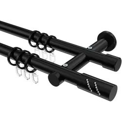 GARDINENSTANGE Platon Zoena 360 cm (geteilt in 2 x 180 cm), 2-läufig, 20 mm Ø Schwarz