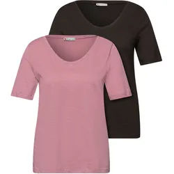 T-Shirt STREET ONE, Damen, Gr. 44, espresso braun, clouded blush, Web, 50% Baumwolle, 50% Modal, unifarben, normal normal, V-Ausschnitt, abgesteppt, Shirts T-Shirt, mit abgerundetem V-Ausschnitt