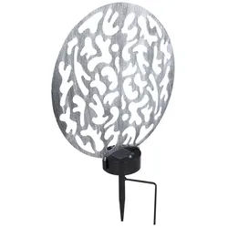 GLOBO LIGHTING LED Solarleuchte, LED-Leuchtmittel fest verbaut, Warmweiß, Solar Steckleuchte Solarlampe rund Außenlampe Gartendeko Erdspieß silberfarben