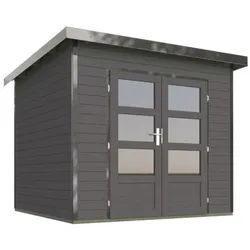 Karibu Metall-Holzgartenhaus Hybridhaus Pluto 3 B- 28 mm -244 x 244 cm- Holz-Ausführung: terragrau Blech-Ausführung: graualuminium